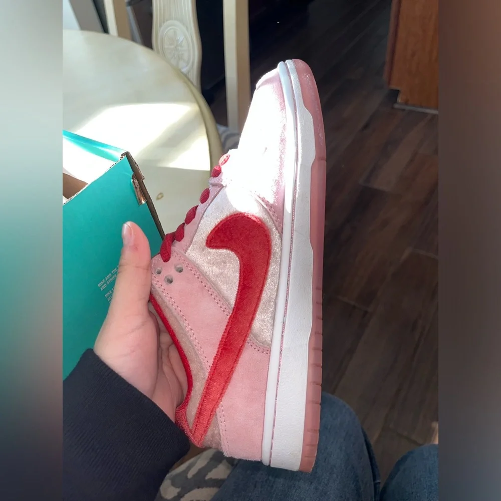 Nike Men’s Pink and Red Velvet Dunk Sneakers